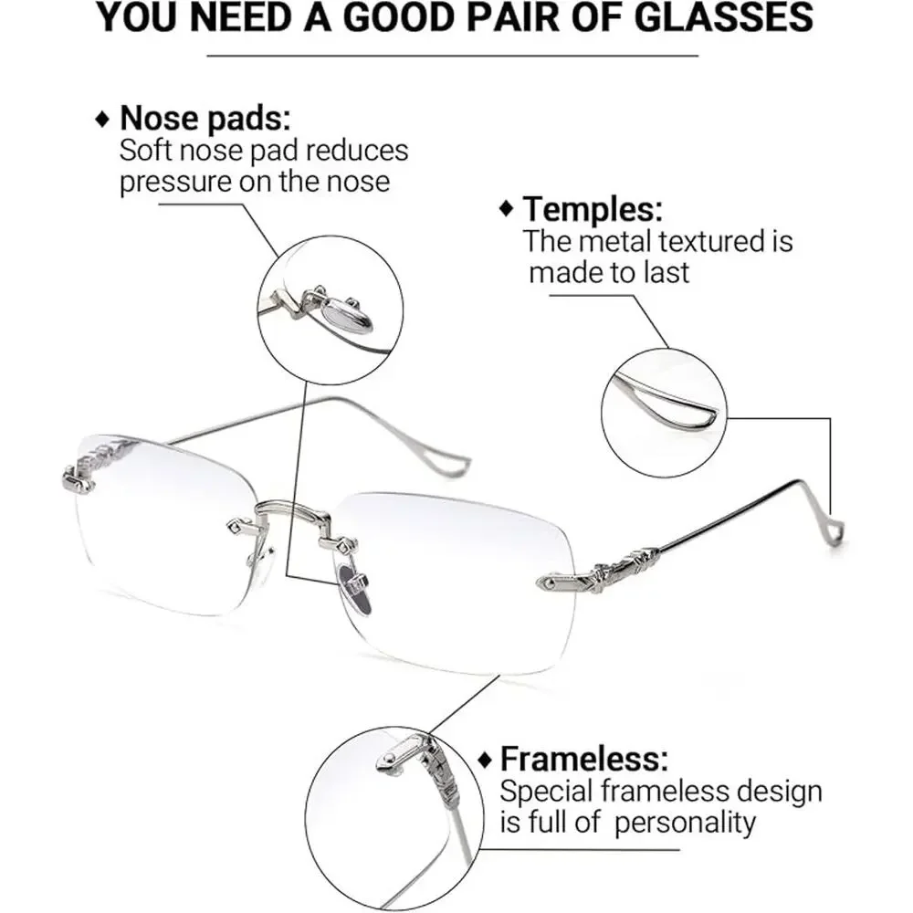 TERAISE 3Packs Frameless Metal Reading Glasses For Men/Women Blue Light Blocking